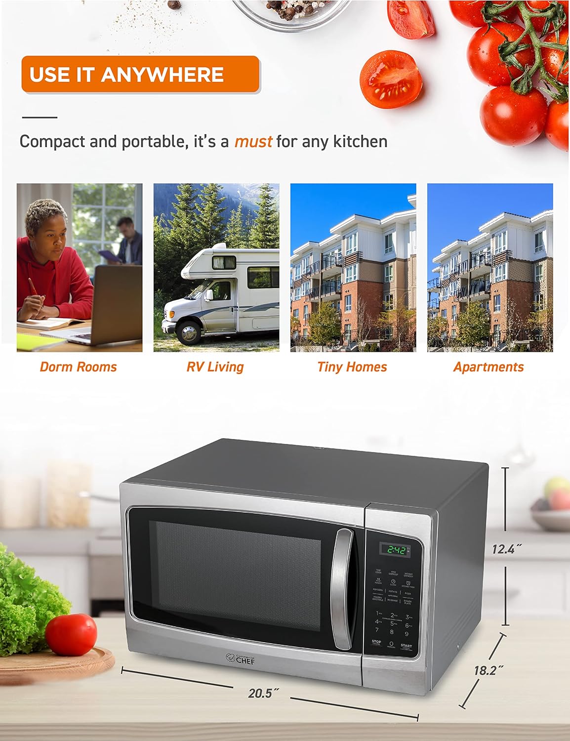 Horno Microondas Comercial Chef 1.3 Cu Ft 1000W con Timer