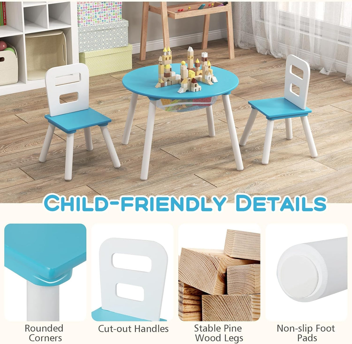 Juego de mesa y silla para niños de malla central muebles