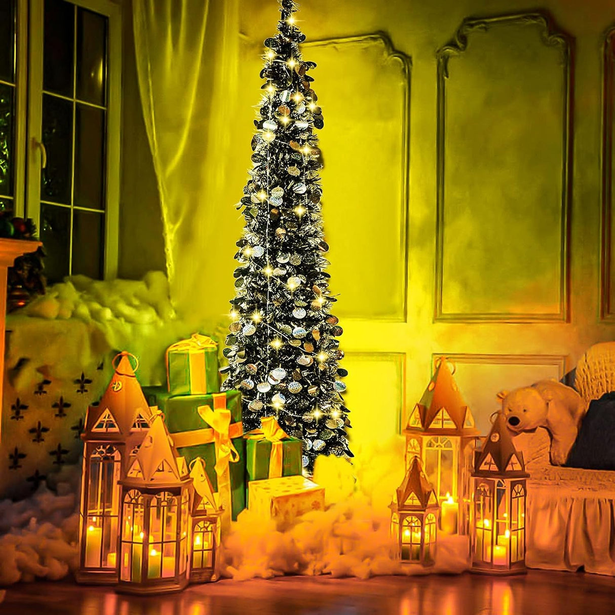 Árbol de Navidad 5ft WOKEISE con 50 luces, colapsable, tinsel