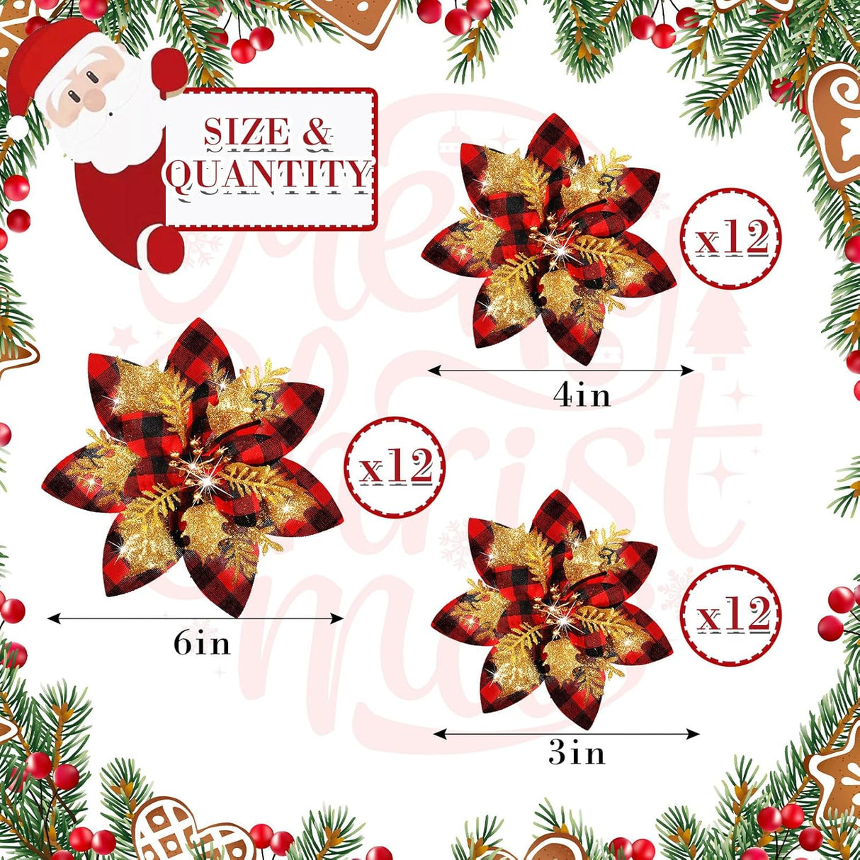 Flores Poinsettia Artificial 36 Pcs, Decoraciones de Navidad