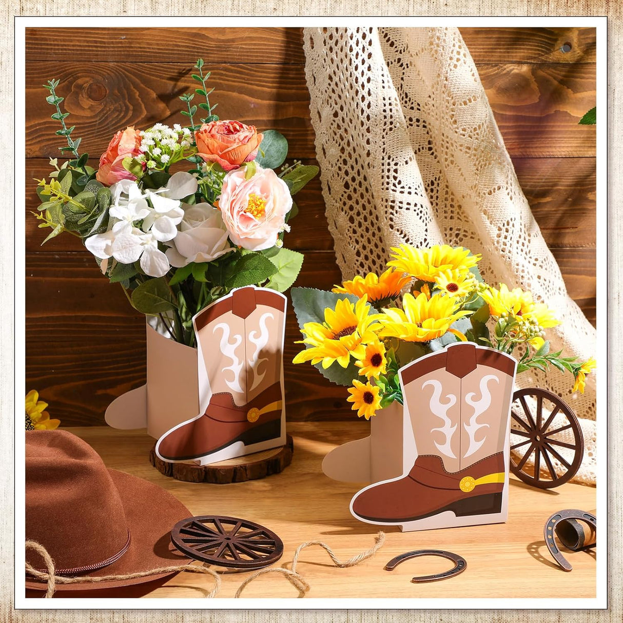 Cajas de Botas Vaqueras para Fiestas Temáticas del Oeste