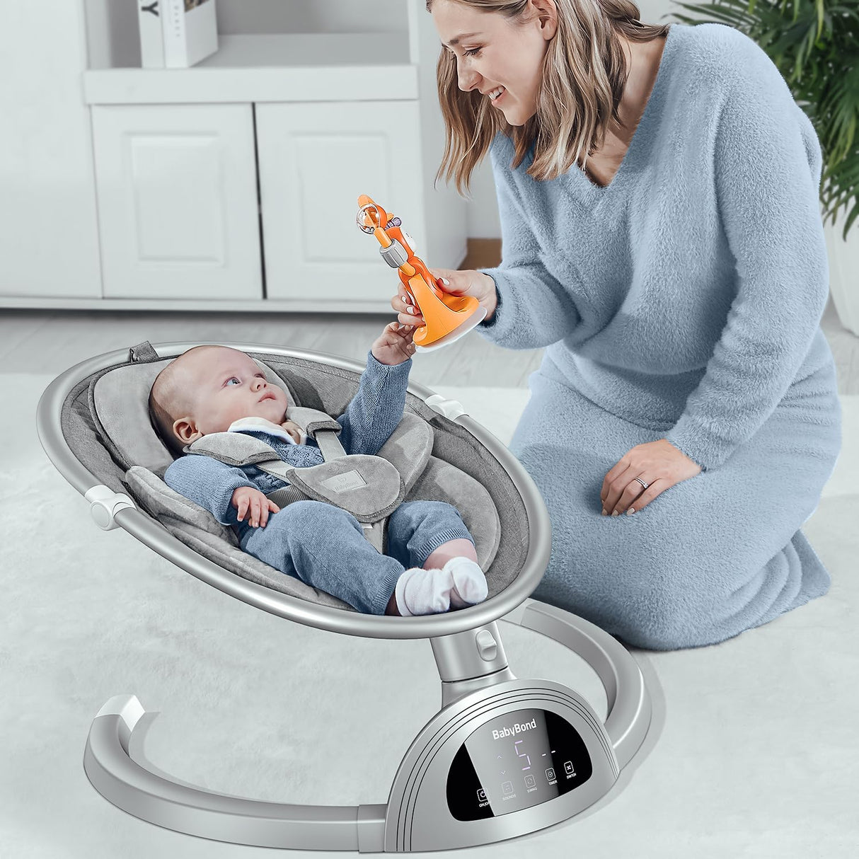 Columpios para bebés BabyBond Baby Swing, columpio infantil con altavoz de música Bluetooth, 3 posiciones de asiento, cinturón de arnés de 5 puntos, control remoto, columpio portátil para bebé para