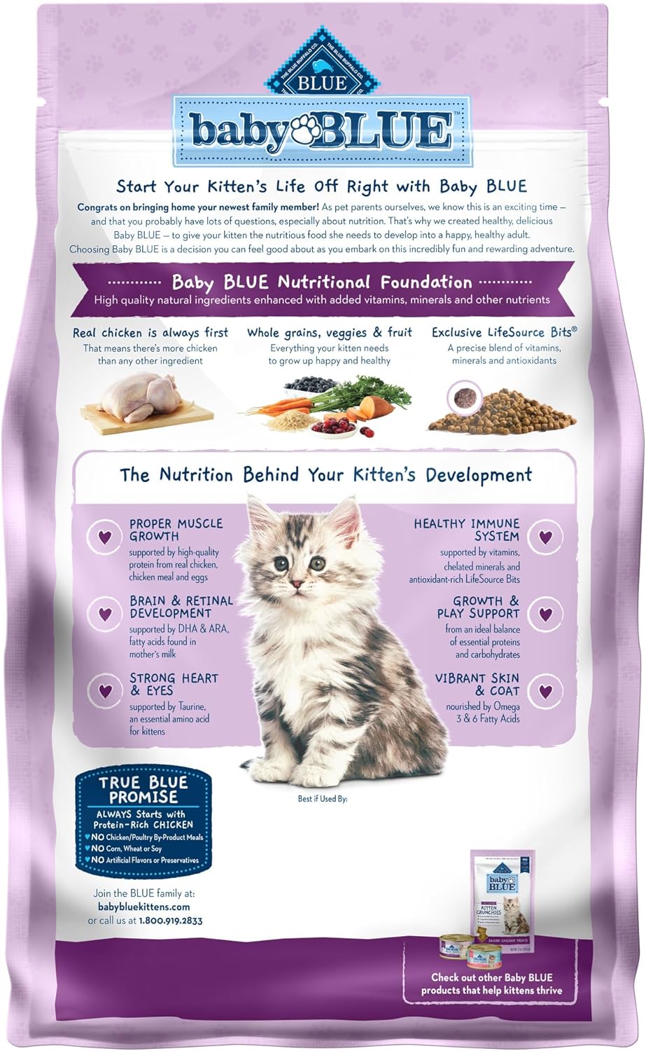 Blue Buffalo Baby Blue Healthy Growth Formula Natural Kitten Alimento seco para gatos, pollo y arroz integral, 2 libras
