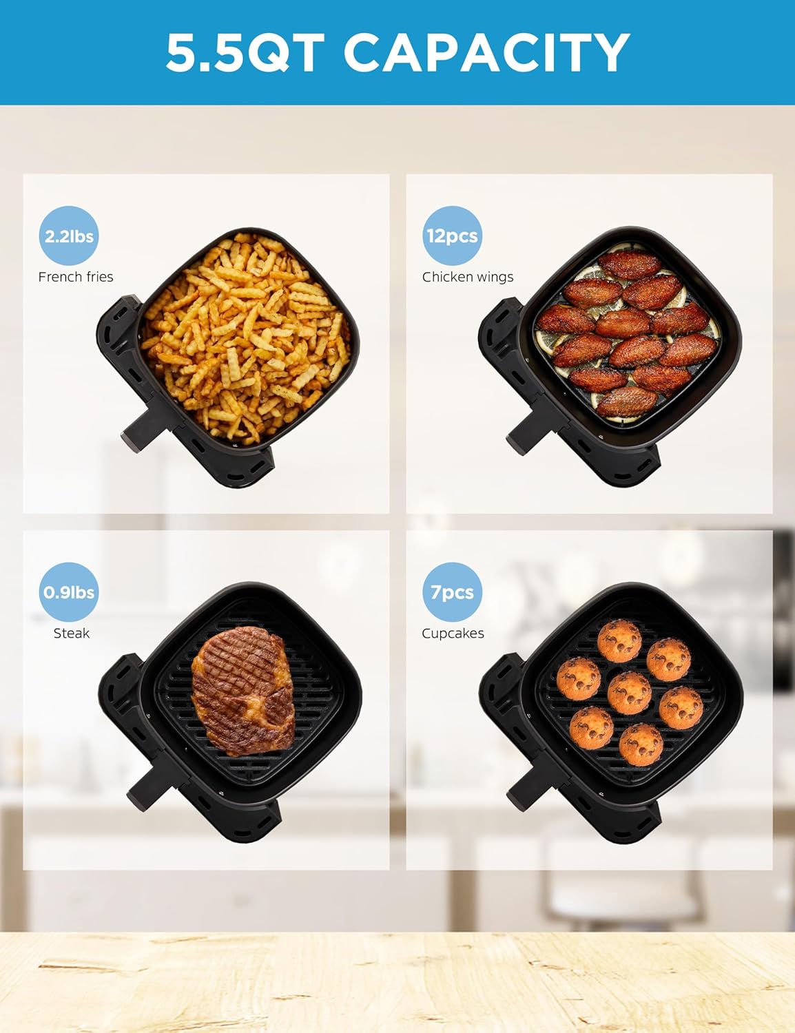 Freidora de Aire Midea 5.5Qt, Ventana, 9 Menús, Heatexpress