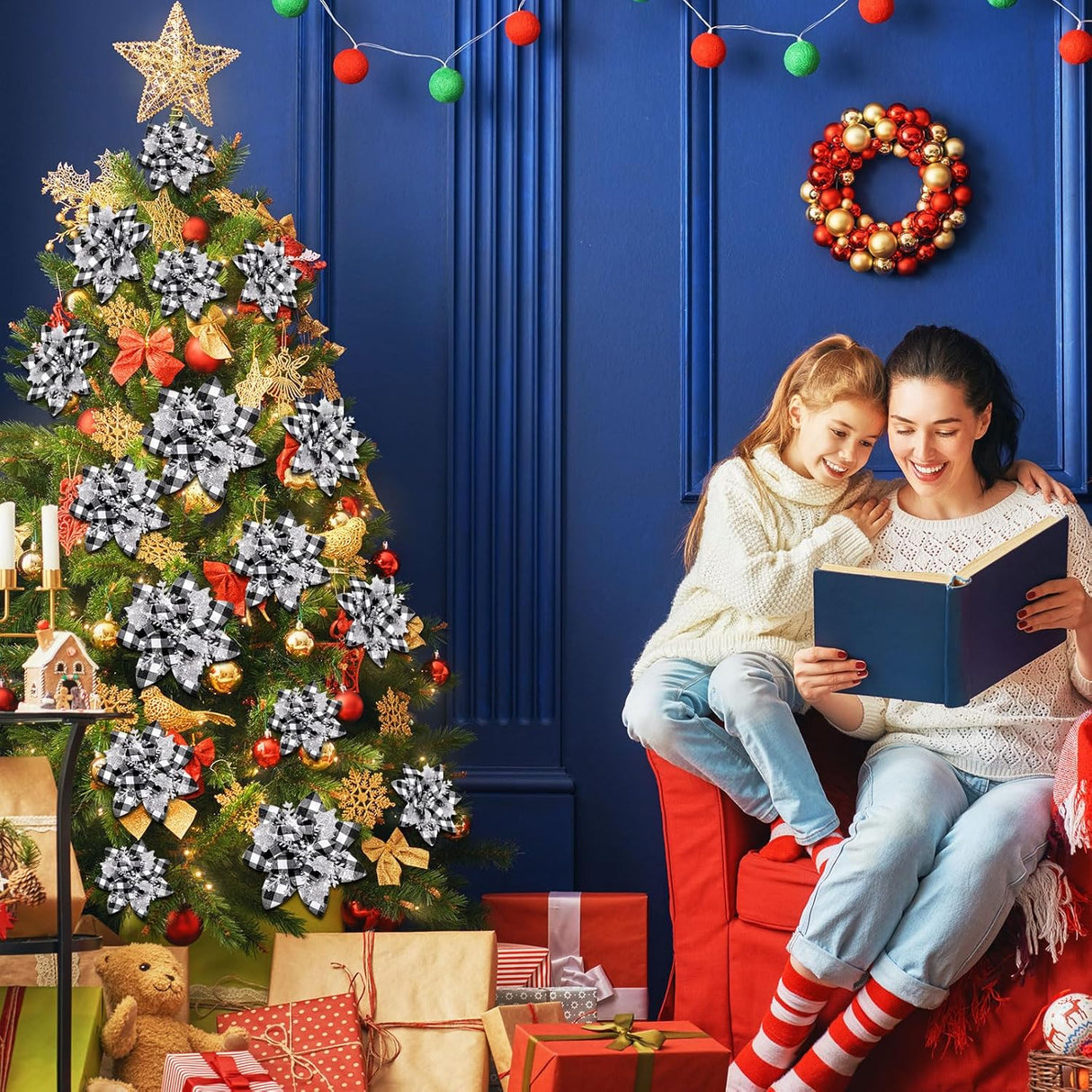 Flores Poinsettia Artificiales, Decoraciones Navidad, 36 Pcs