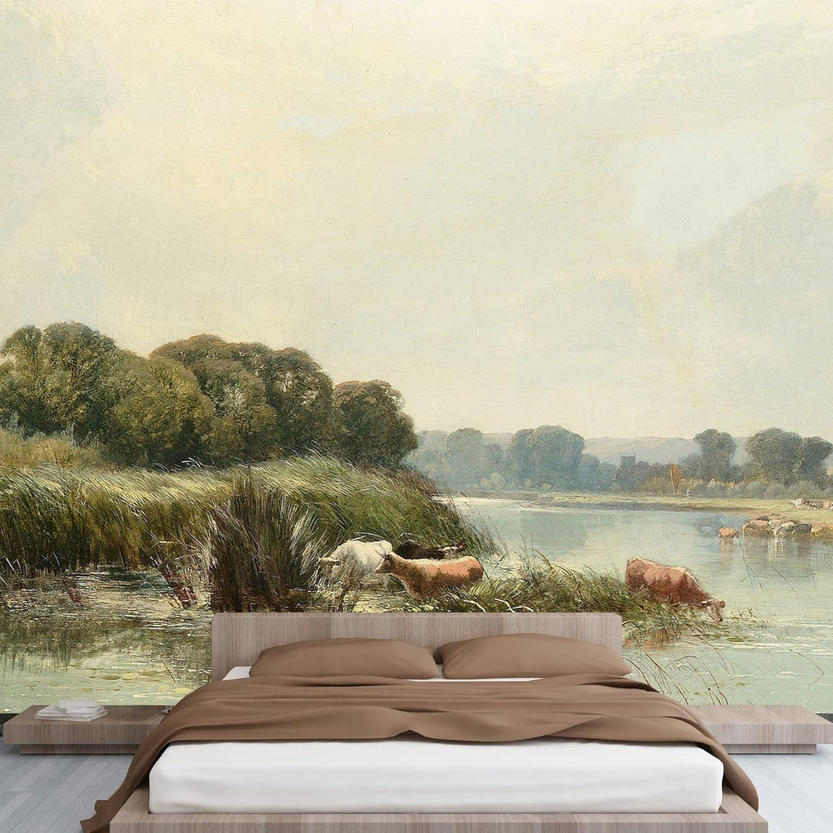 Adhesivo mural removible para pared pueblo escénico, lago