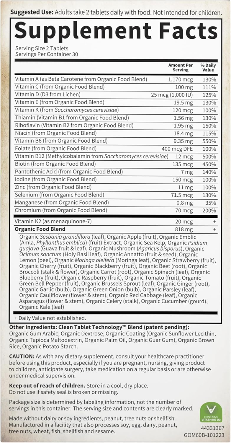 Multivitamínico Orgánico Vegano para Hombres, Garden of Life, 60 Tabs