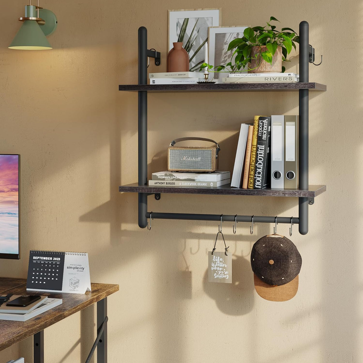 Estantes Flotantes Bestier 2 Niveles con Barra, 24 Modelo Ladder