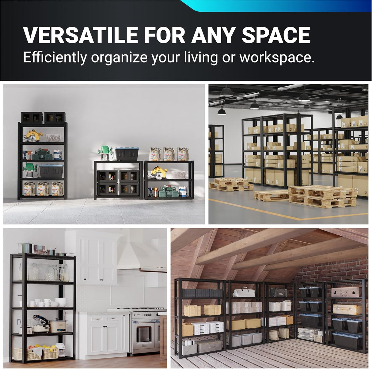 Estantería de garaje resistente de 2500 libras, metal, 5