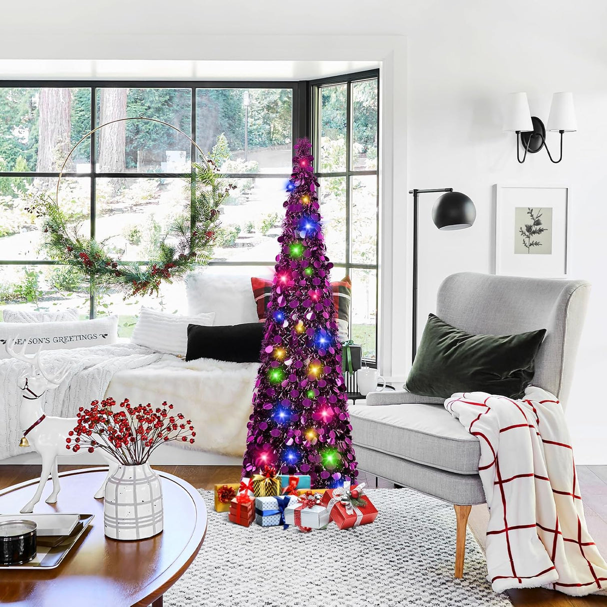 Árbol de Navidad MACTING 5FT Plegable con Luces y Brillo