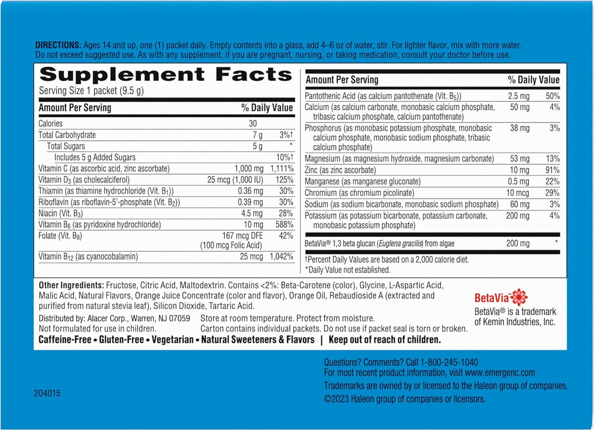 Emergen-C Immune+ Suplemento de Vitamina C, B, D – 50 sobres