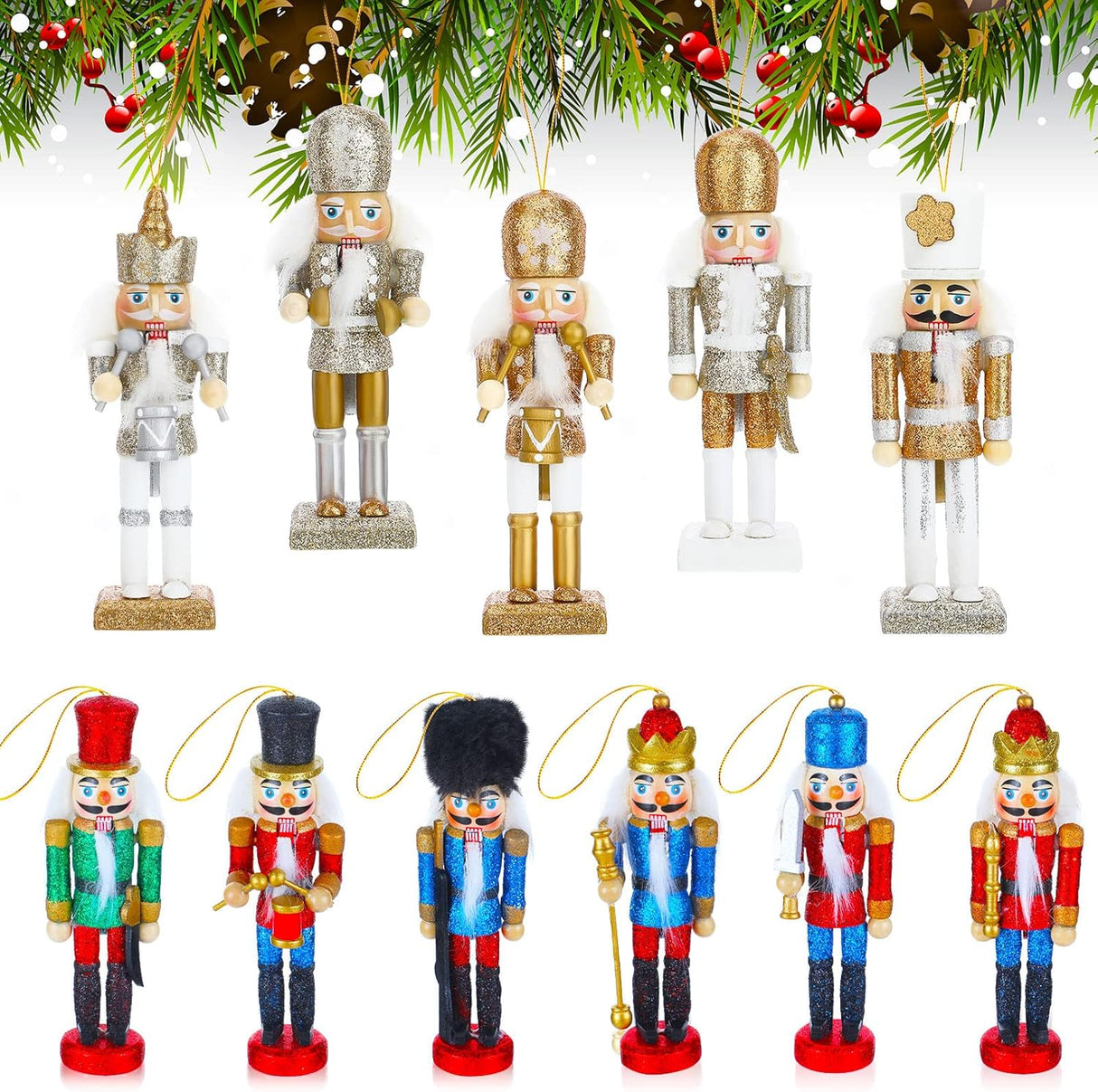 Juego de 11 Adornos de Soldados Nutcracker - Decoración Navideña