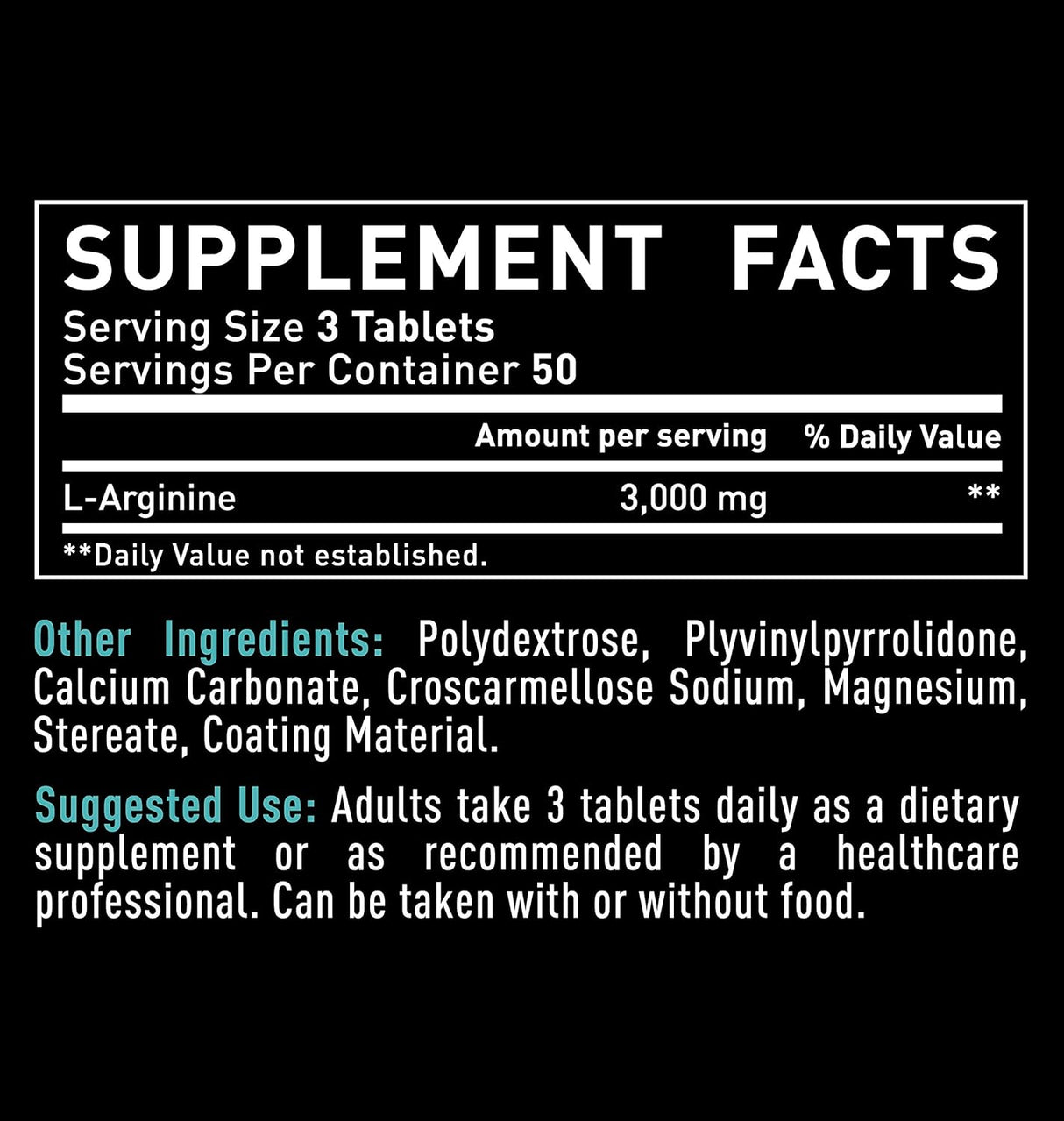 Suplementos L Arginina 3000 mg (150 tabletas, 1000 mg)