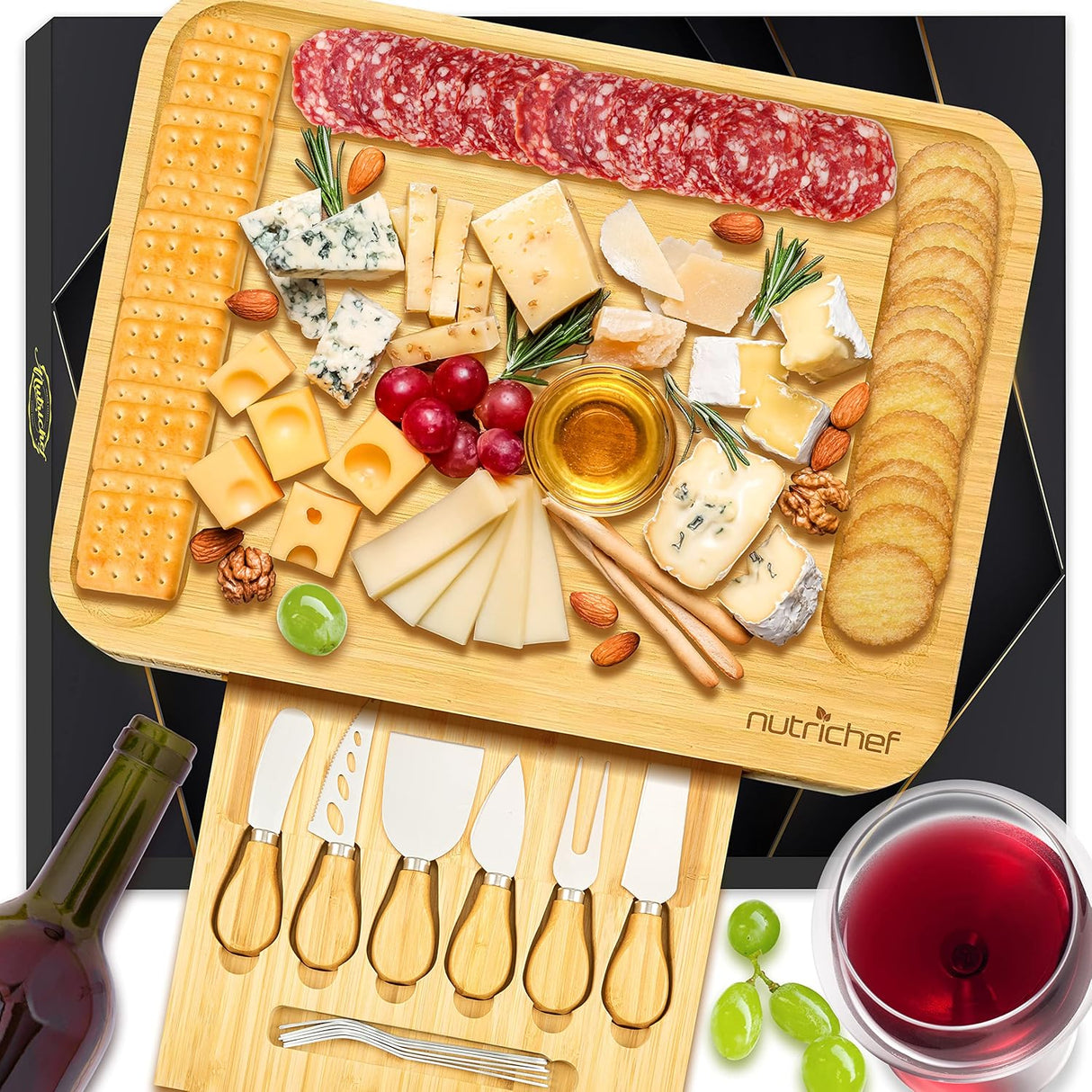 Bandeja de queso de bambú minimalista NutriChef PKCZBD93