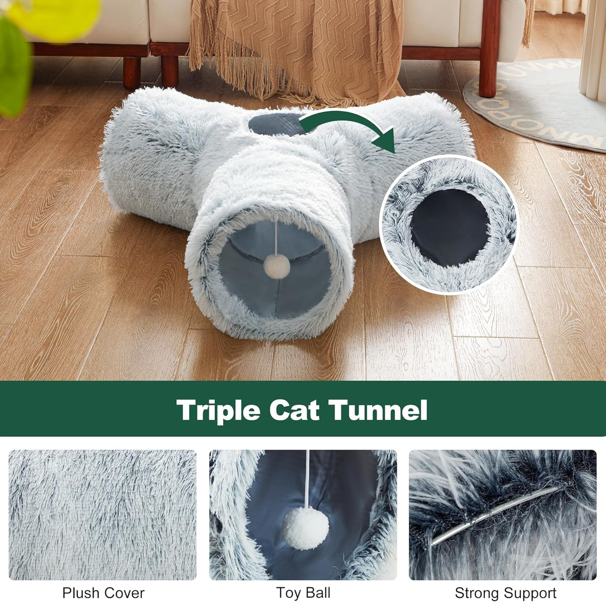 Túnel para gatos Love's Cabin, colapsable 3 vías con pelota