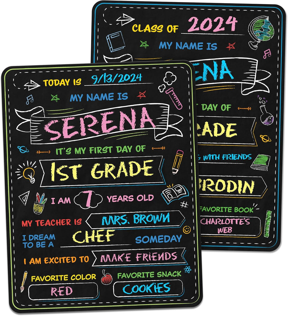 Letrero de pizarra para el primer día de escuela