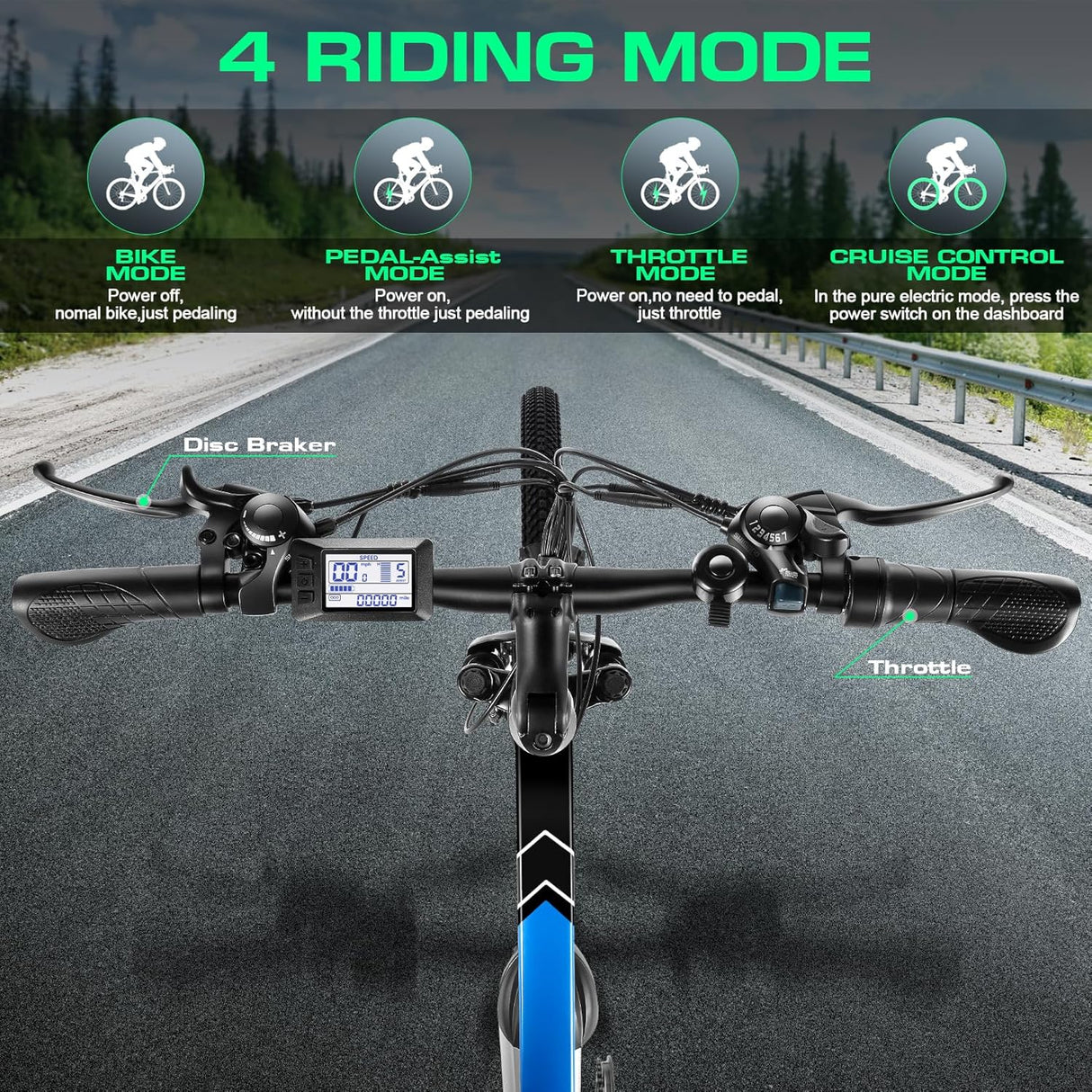 Bicicleta Eléctrica Vivi 780W, 50 millas, 21 velocidades, 26”