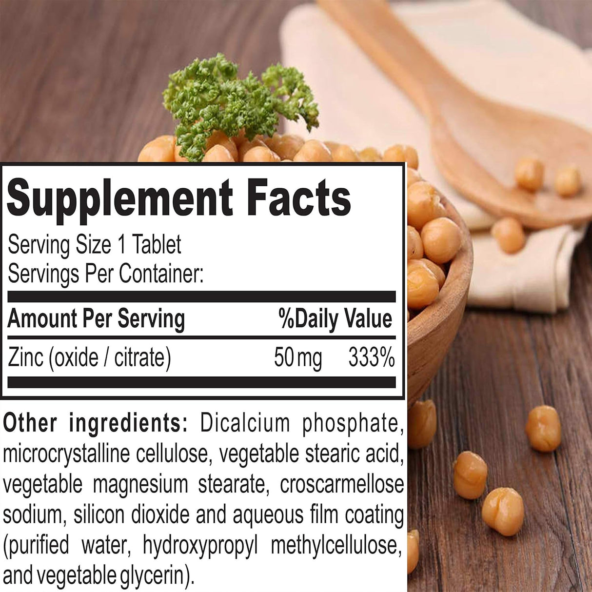 Suplemento de zinc de 50 mg alta potencia óxido/citrato