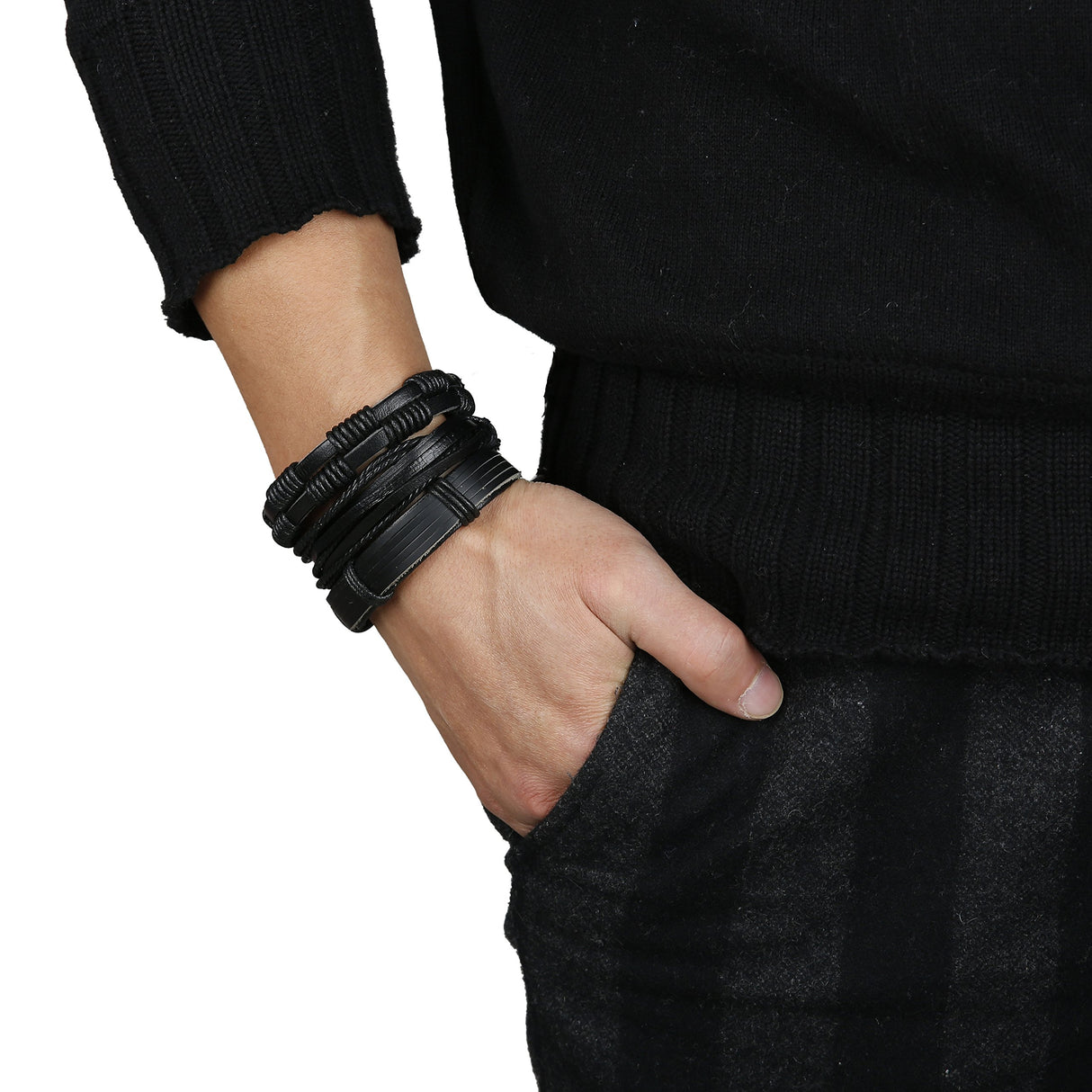 Pulsera de cuero trenzado para hombres Mujeres Negro y Marrón