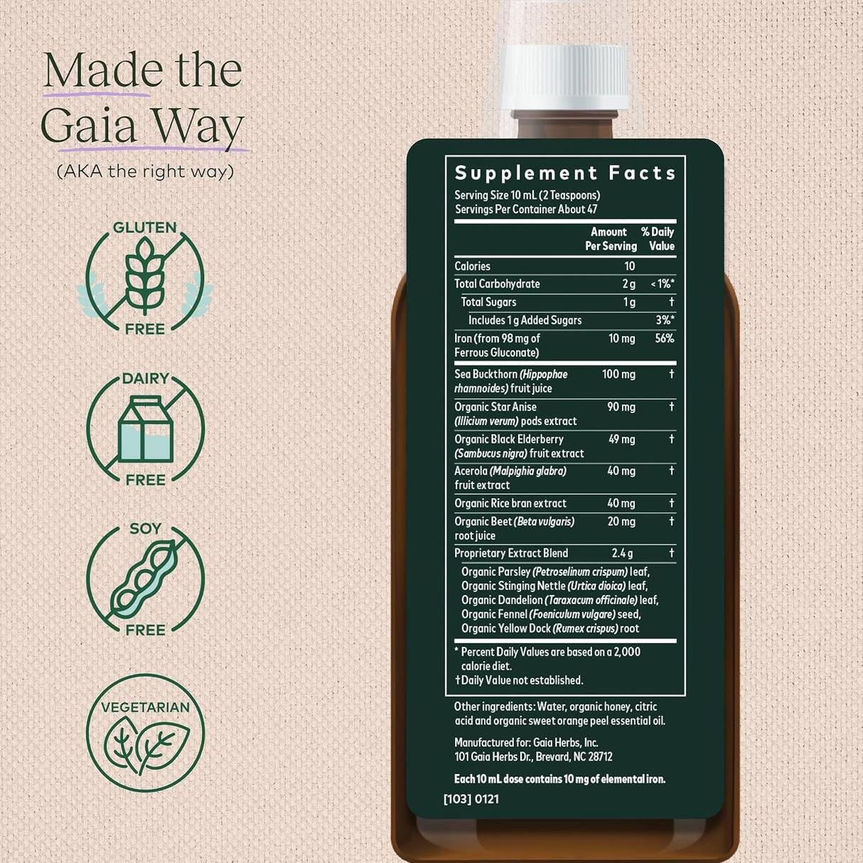 Suplemento Hierro líquido planta force gaia Herbs 16 onzas