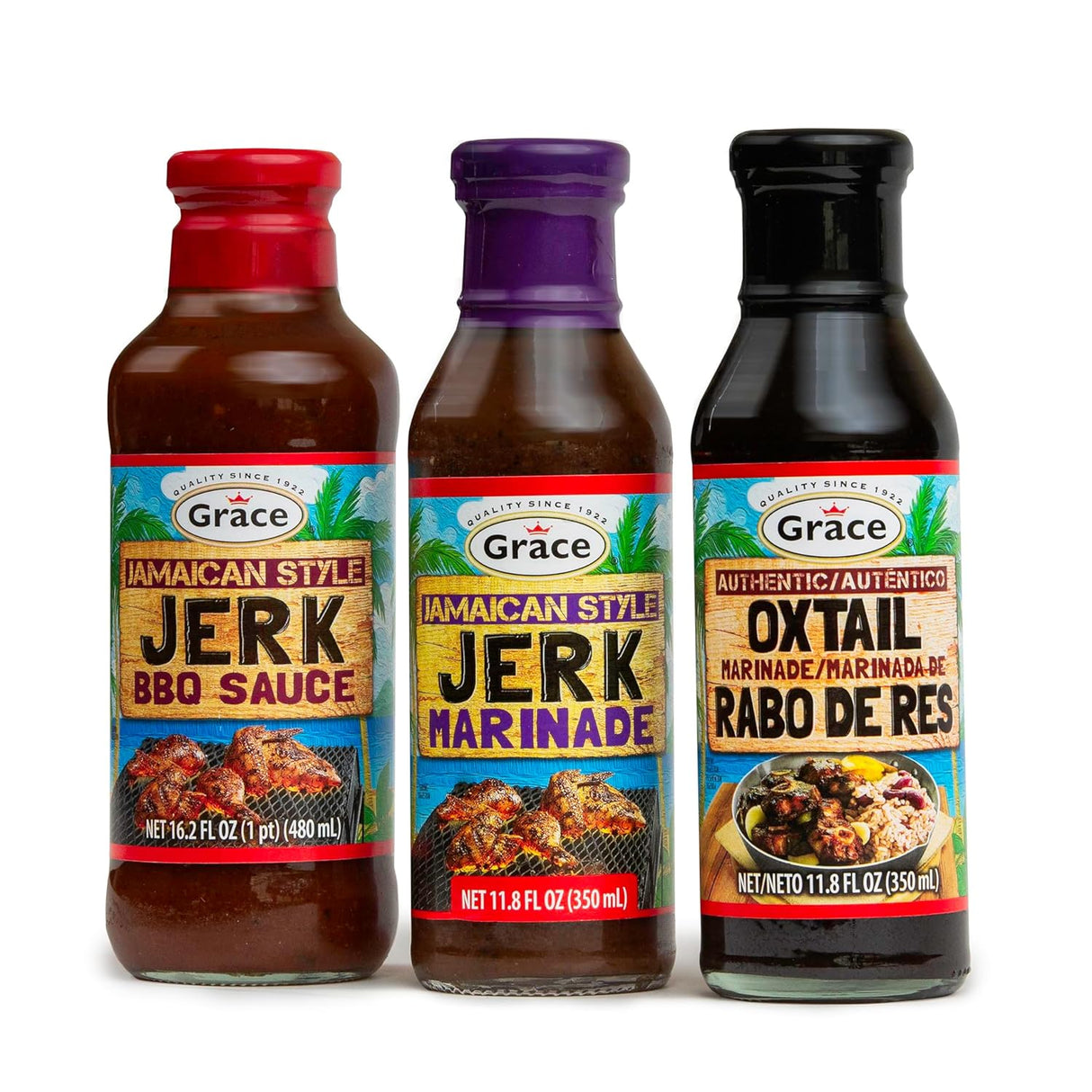 Pack de Marinados y Salsa BBQ Grace - Jerk y Oxtail 3 Botellas