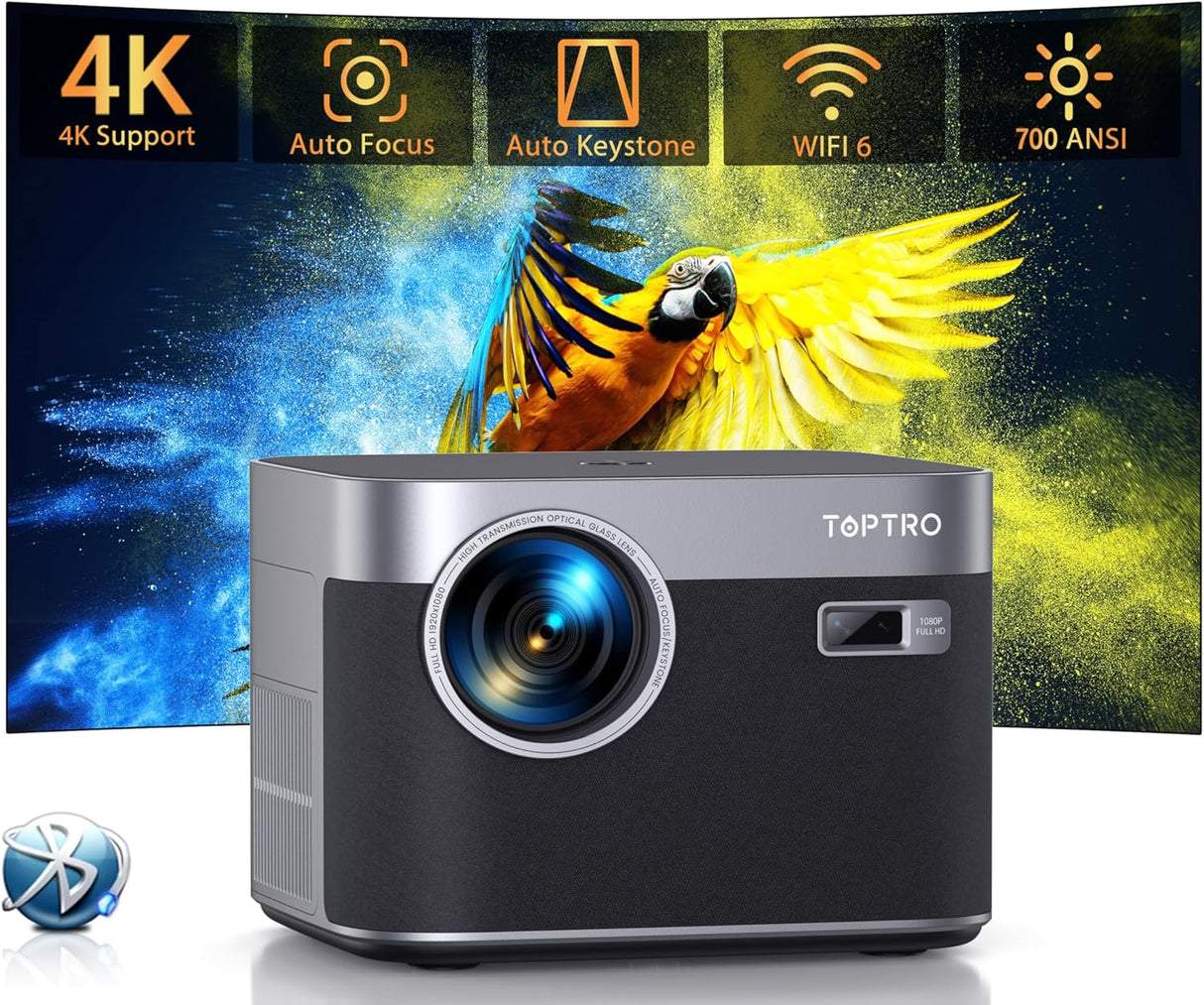 Proyector 4K TOPTRO, WiFi 6, Bluetooth 5.2, 700ANSI, 1080P