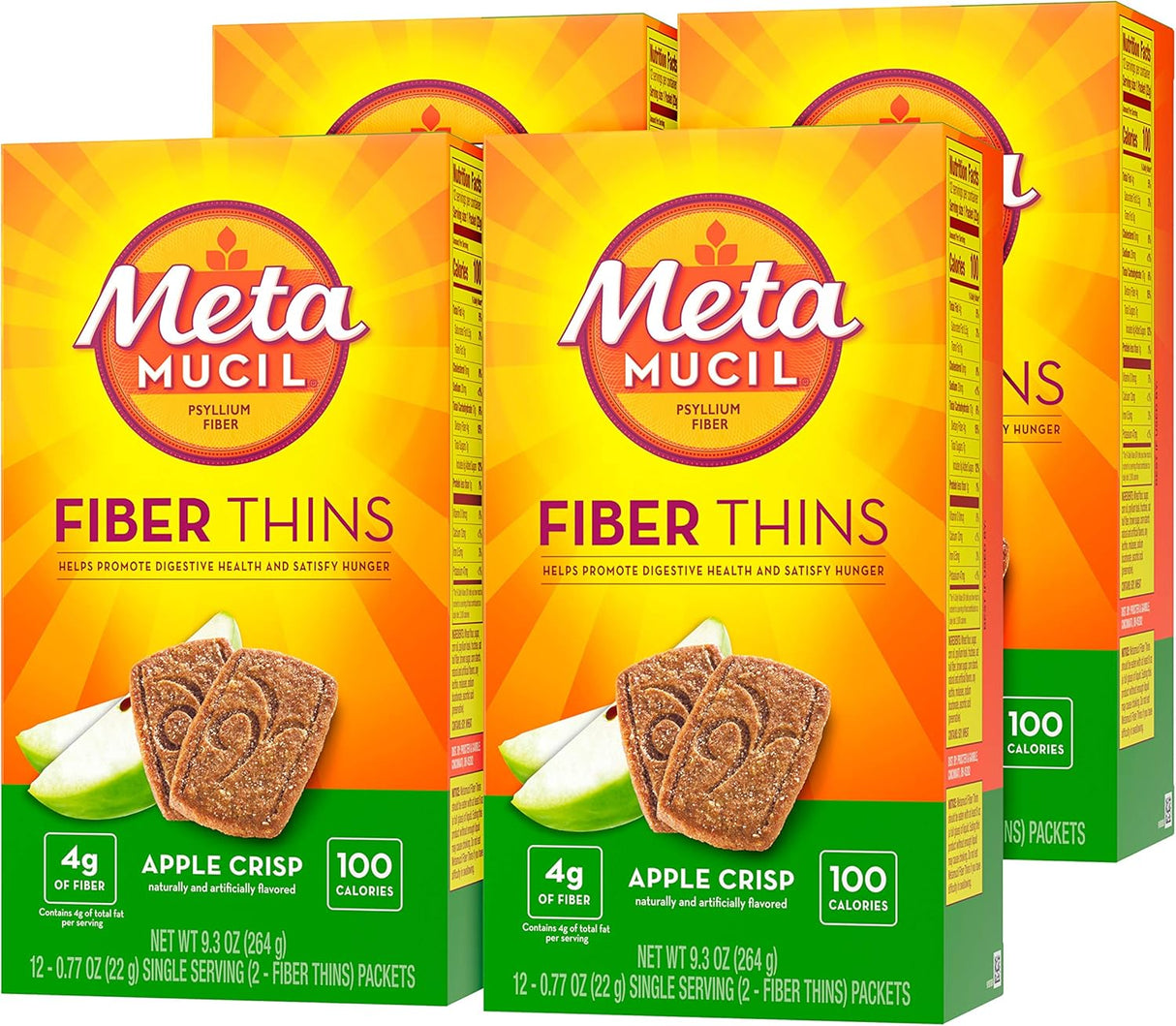 Suplemento de fibra Metamucil, 4 paquetes de 9.3 oz cada uno