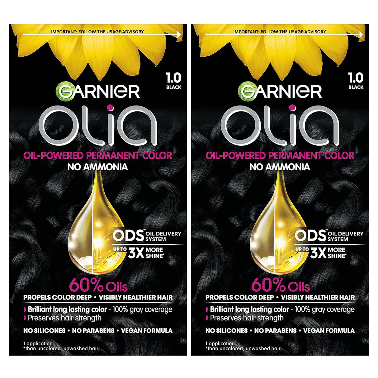 sin amoníaco, color brillante 1.0 negro, 2 unidades,Garnier
