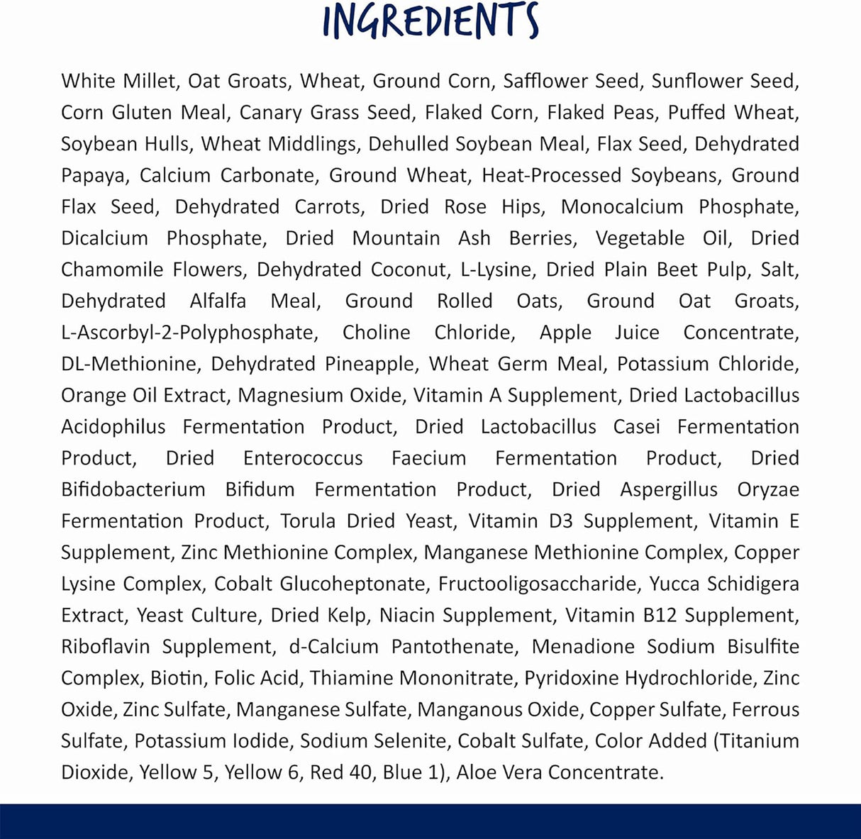 Alimento para cacatúas y tortolitos fortificados vitaminas