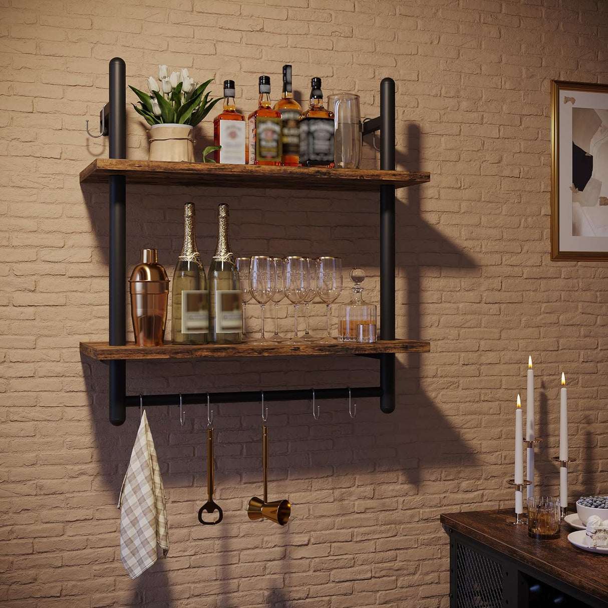 Estanterías Flotantes Bestier 2 Niveles con Barra, 24 Modelo Ladder