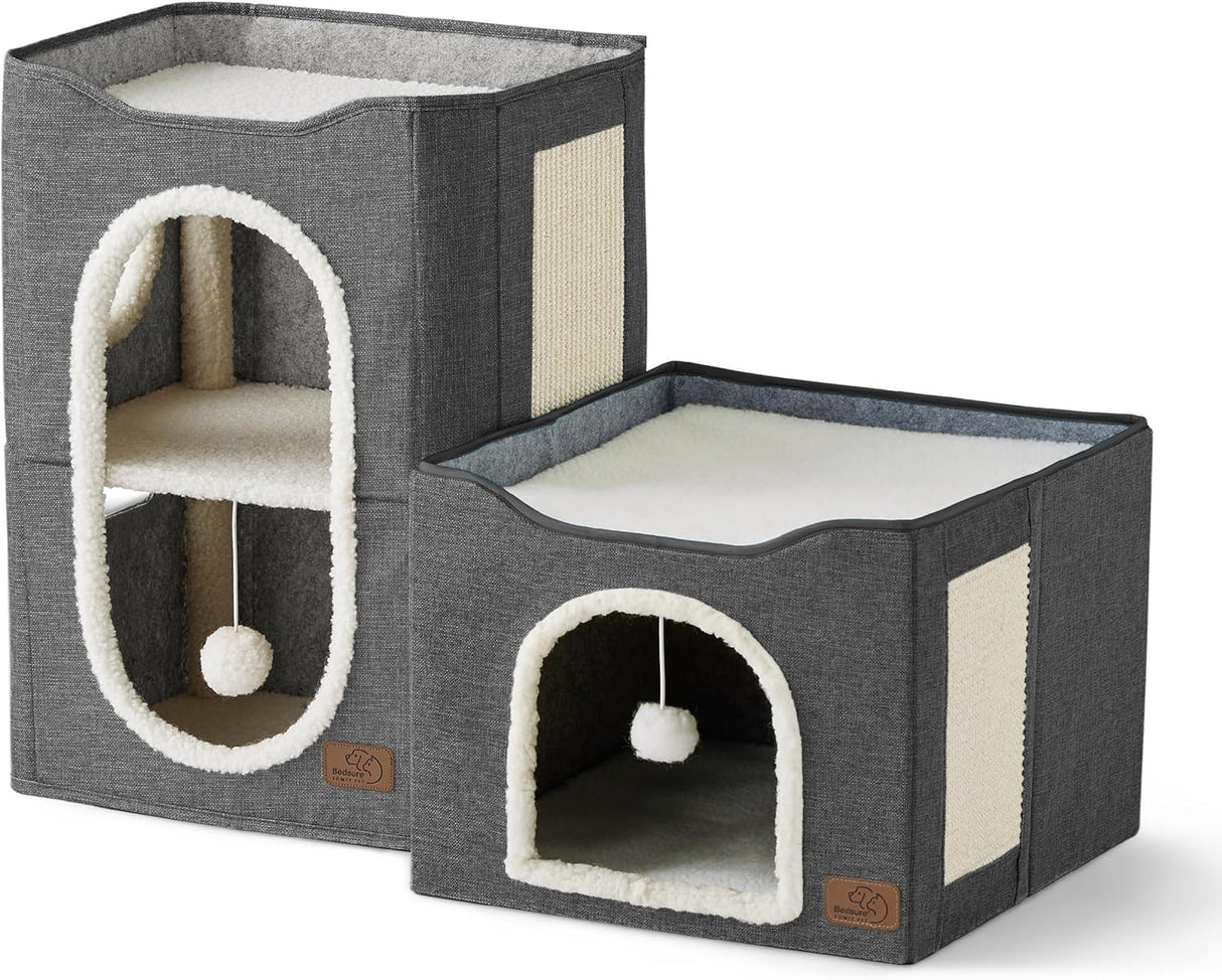 Casa para Gatos Bedsure 2 Niveles con Rascador y Escondite