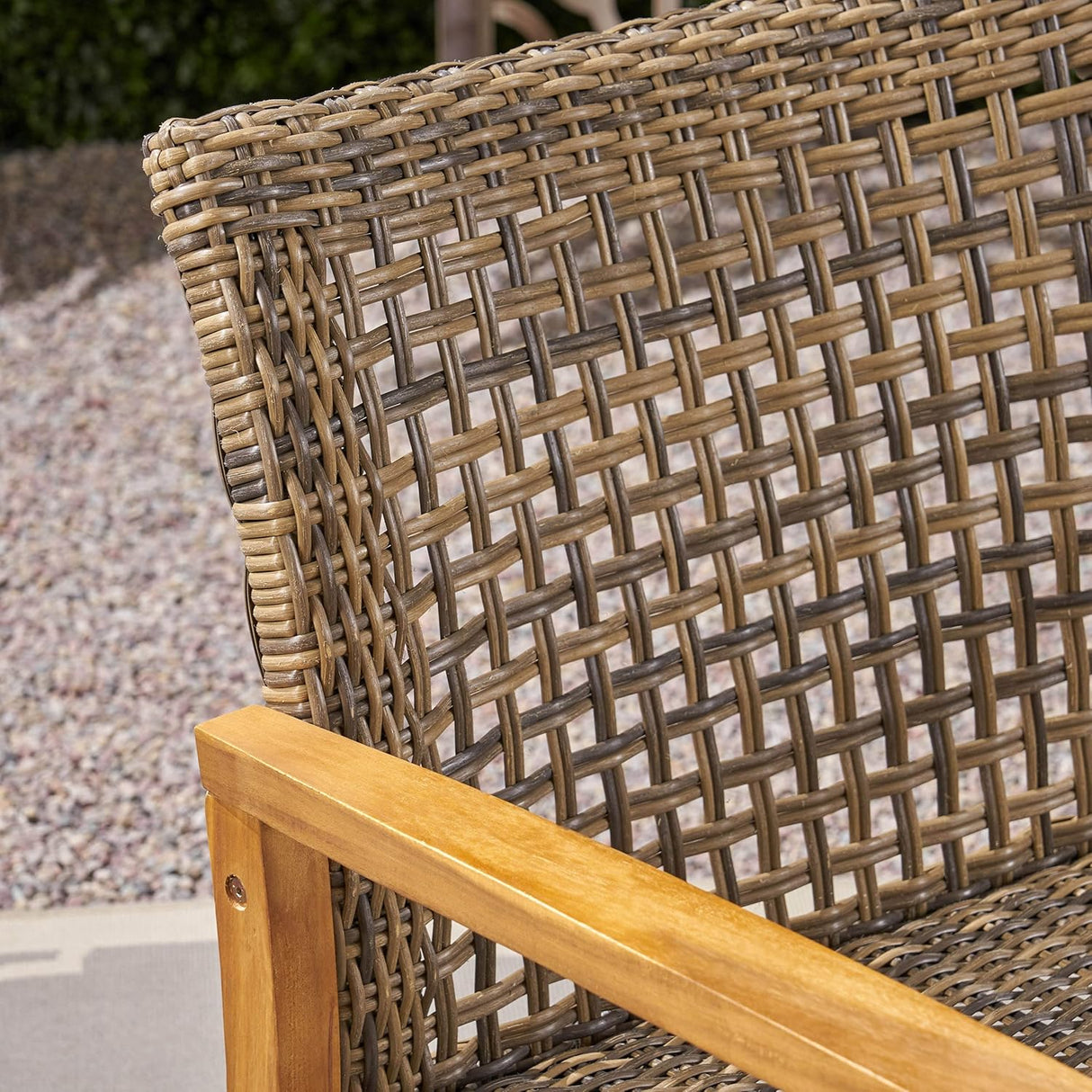 Sofá de madera y mimbre para exterior Marcia 75.50x31.00x31.50