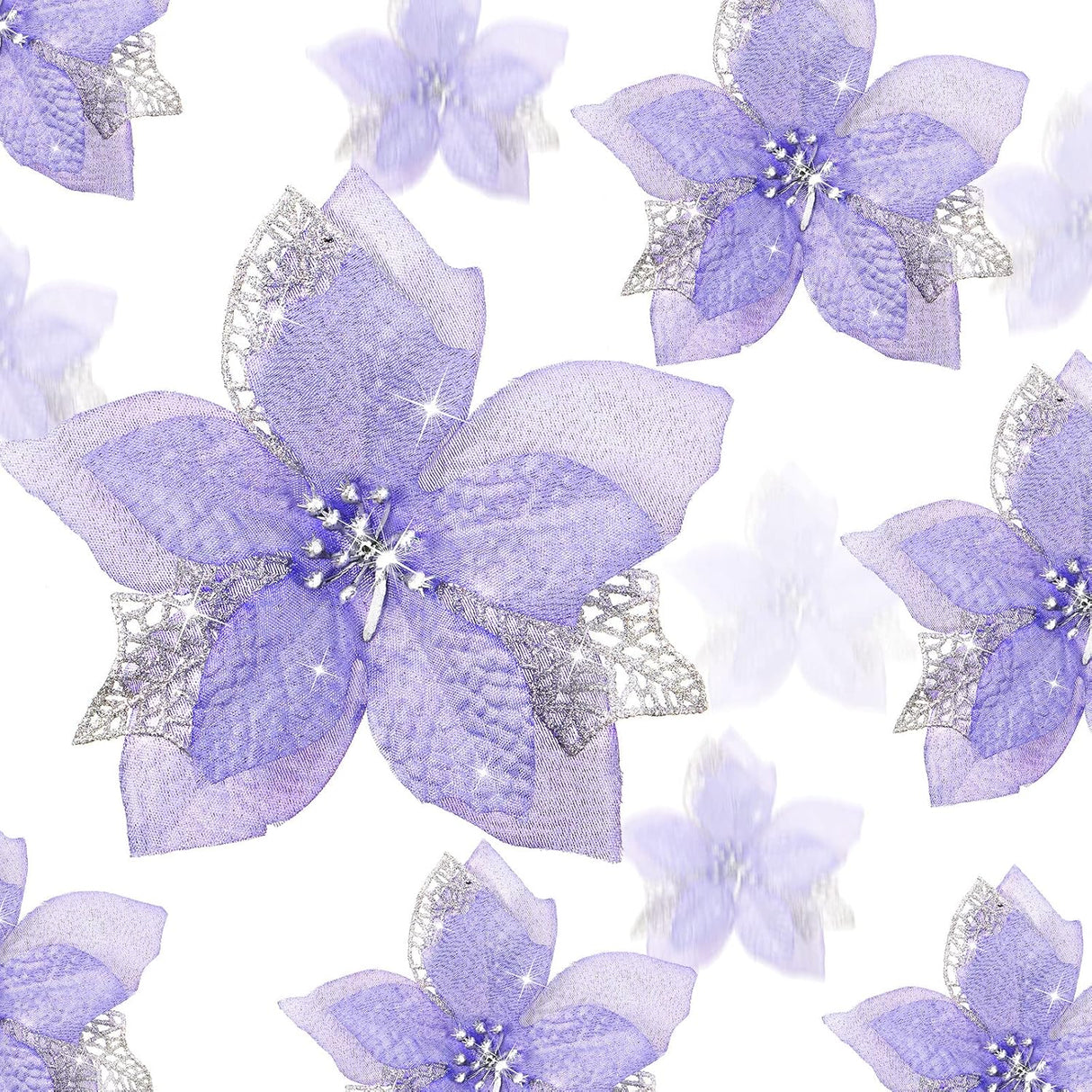 Flores Artificiales Poinsettia Glitter, WILLBOND, 36 Piezas