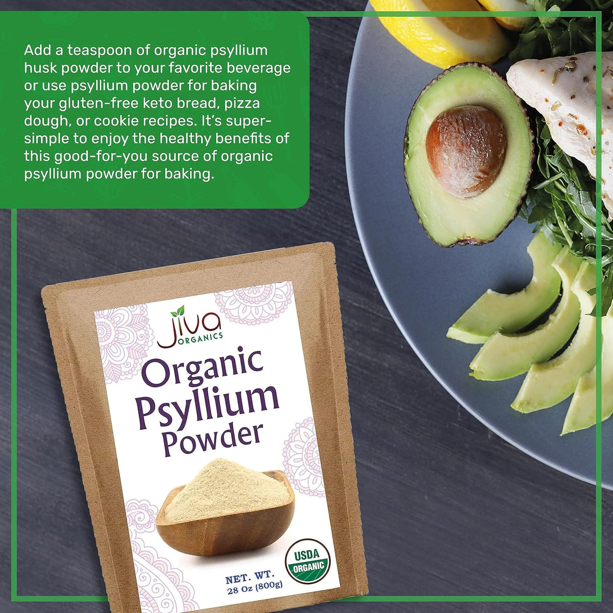Psyllium Husk Powder 1.75 LB Jiva Organics, Sin Sabor, Keto