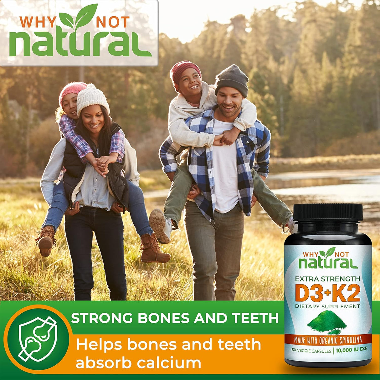 Natural Vitamina D3 K2 (MK-7) con Espirulina Orgánica 10,000 IU