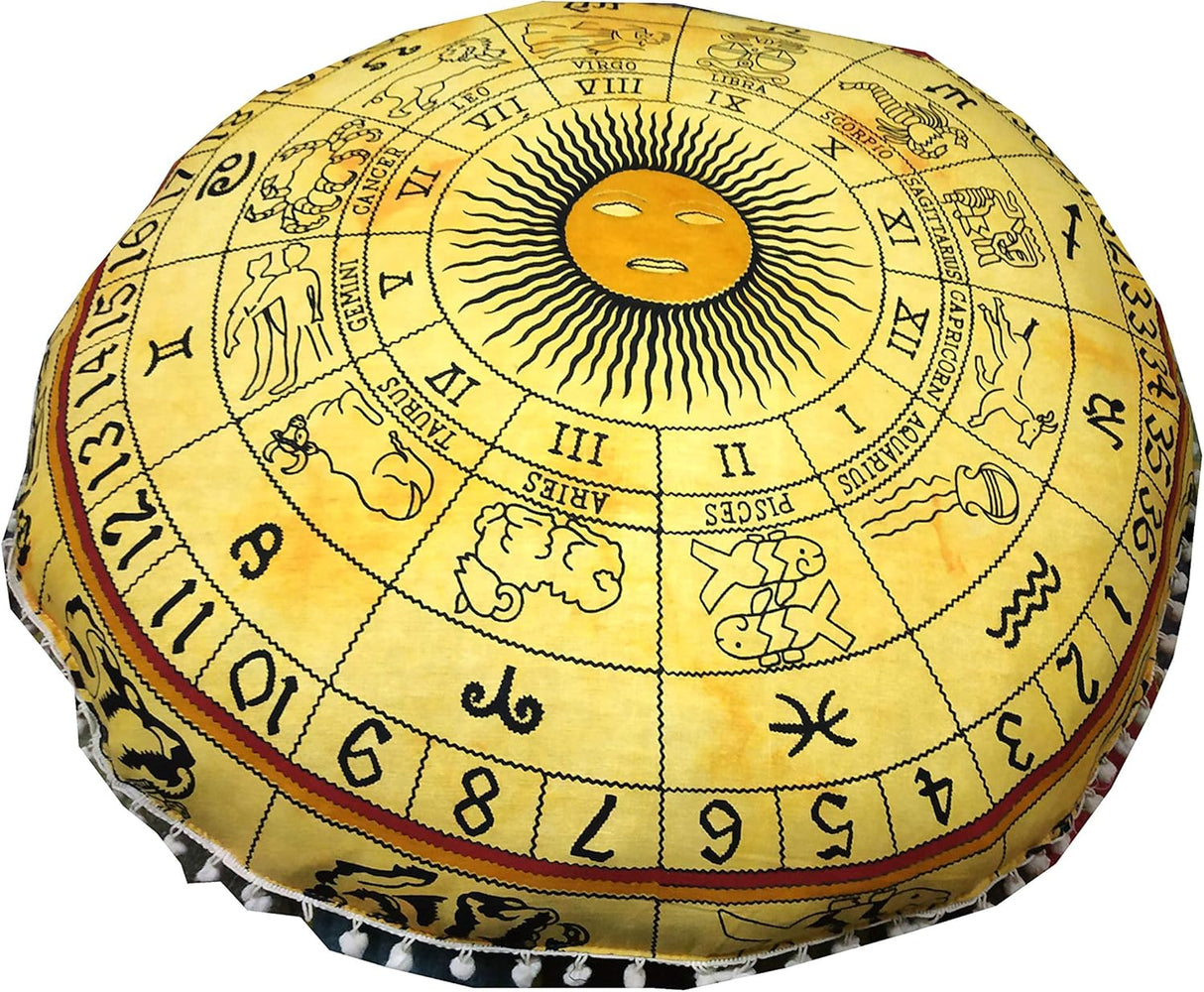 Indian Craft Castle ICC - Almohadas y cojines decorativos de 32 pulgadas con diseño de mandala hippie para meditación, cojín bohemio, funda otomana grande y bohemia para sofá redondo