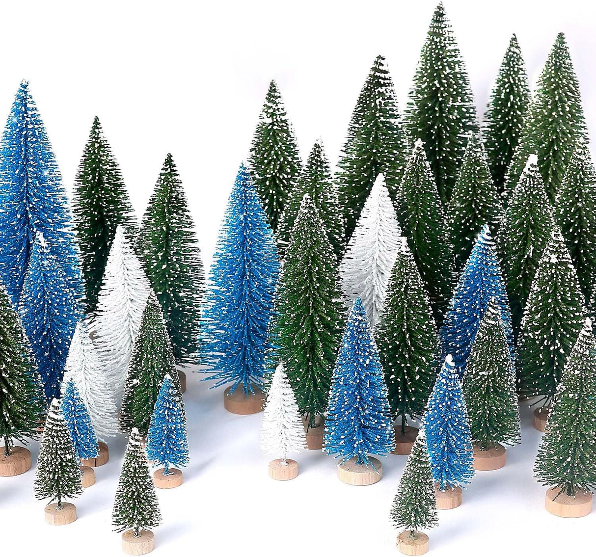 Mini Árboles de Navidad Artificiales con Base de Madera para Decoración