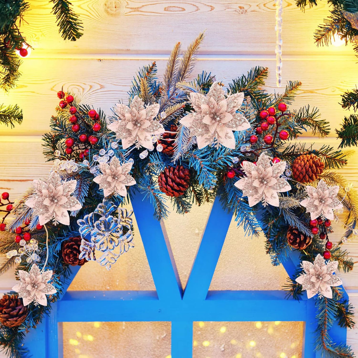 36 Pzs Poinsettias Artificiales con Clips para Decoraciones Navidad