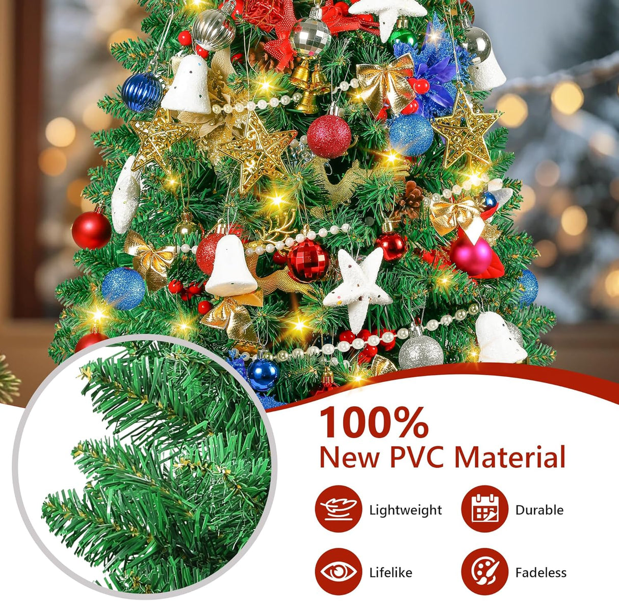 Árbol de Navidad Artificial 3FT, 200 Ramas, 80 Luces LED