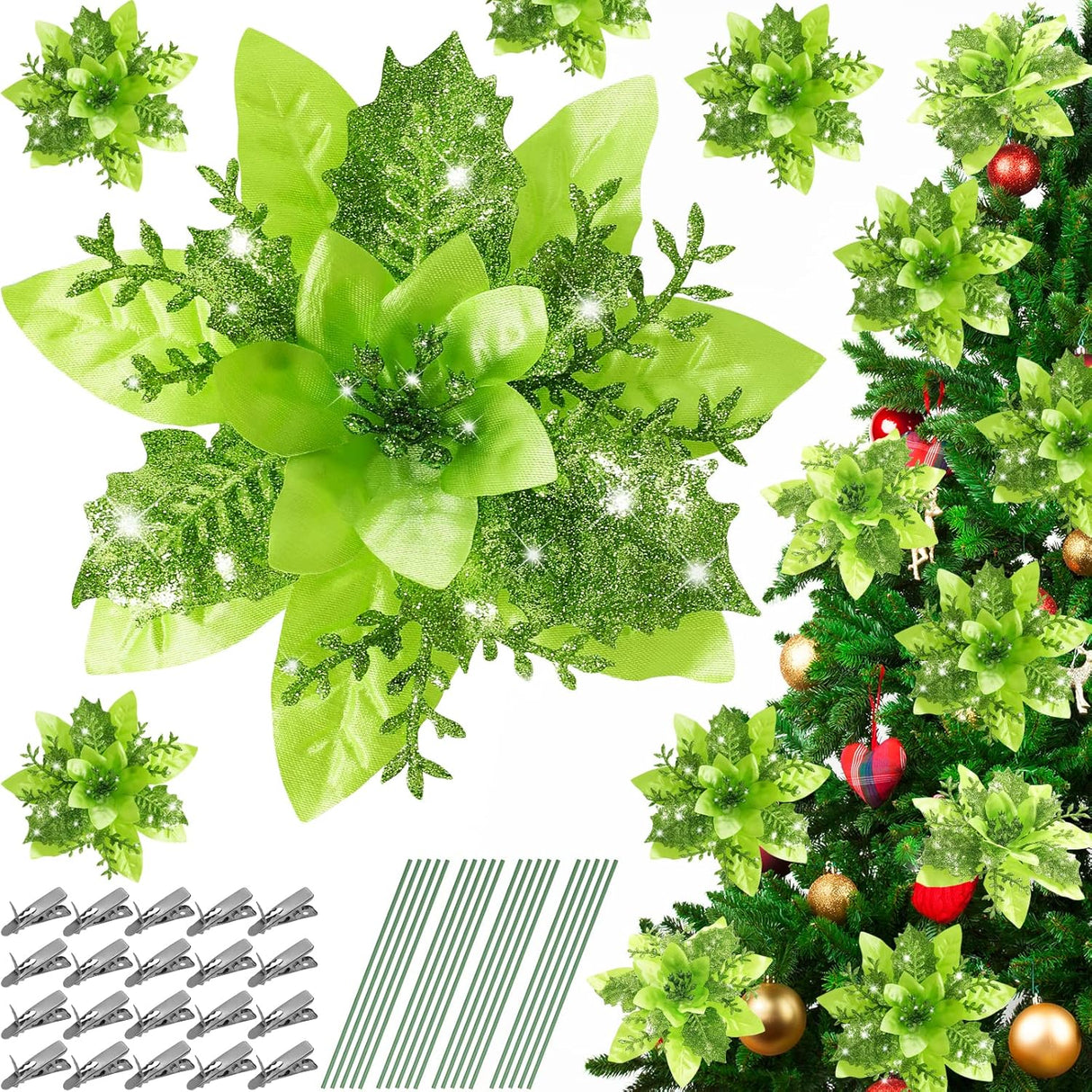 Flores Artificiales Poinsettia Serwalin 20pcs Decoraciones 14cm