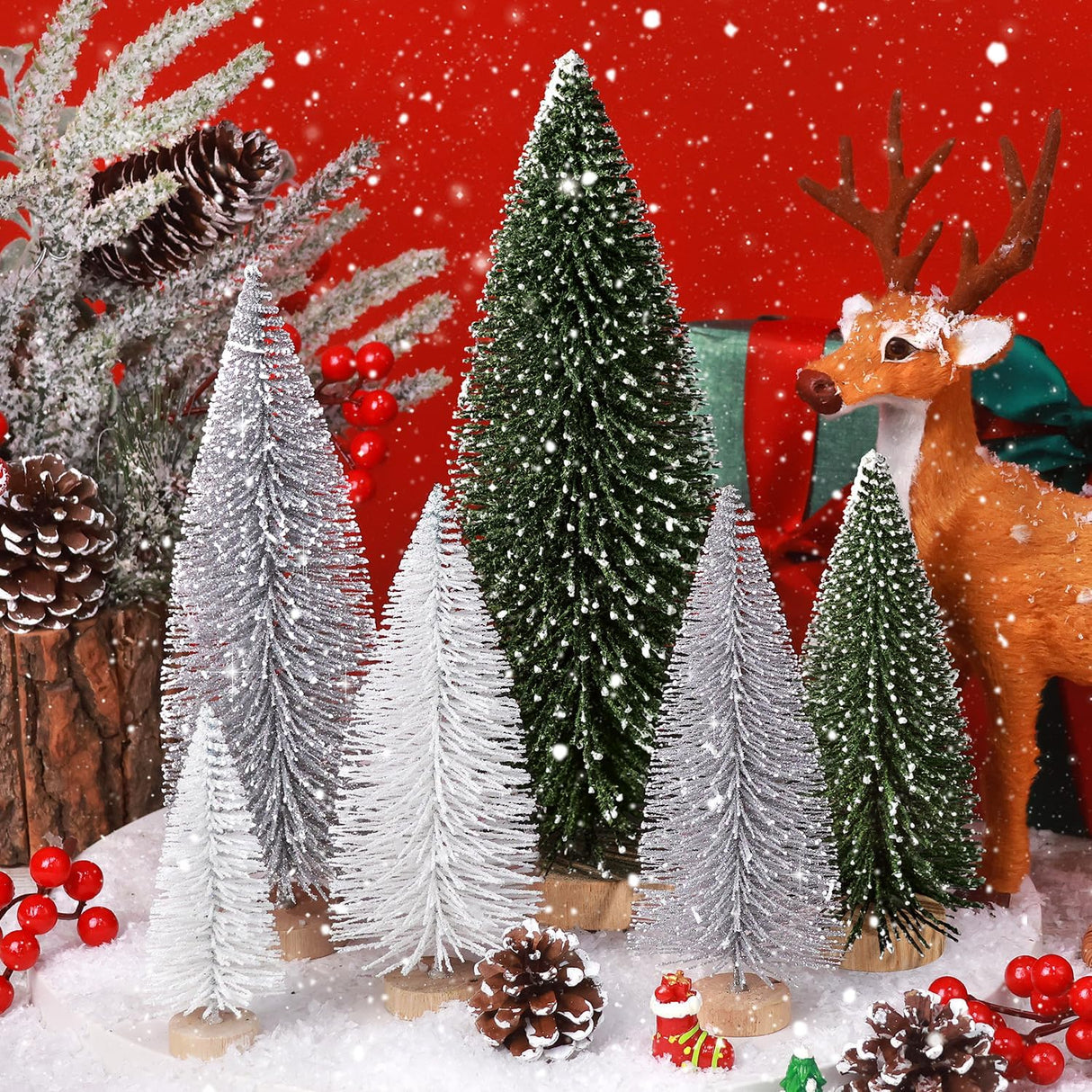 Mini Árboles de Navidad Artificiales, Decoración Festiva, Set 6pcs