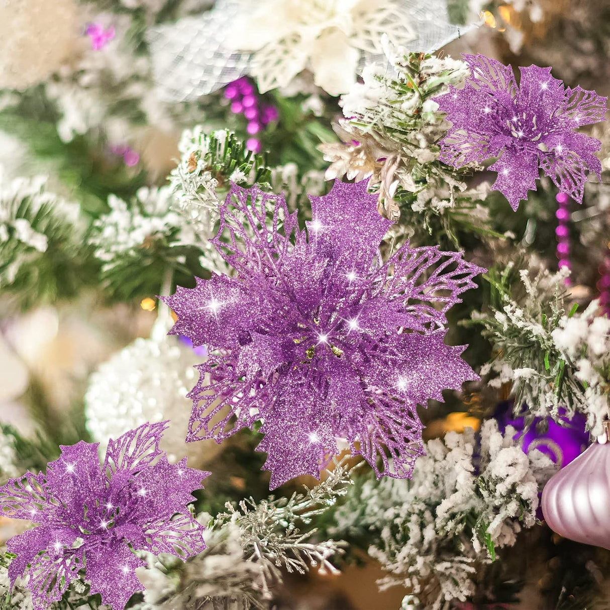 Flores Artificiales Poinsettia Boao 24 Piezas Decoración Navidad