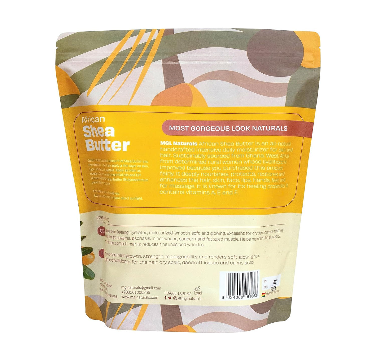 Manteca de Karité Africana Cruda, Vegana y Orgánica - 2.2 lb