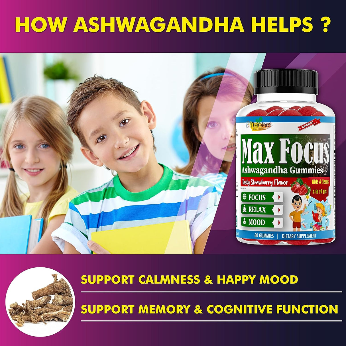 Gominolas Ashwagandha Max Focus para Niños y Adolescentes
