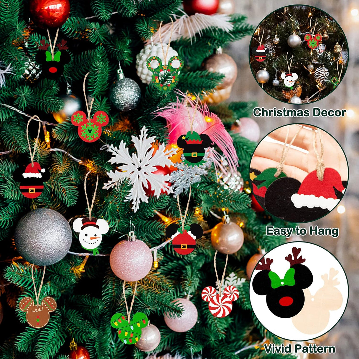 Adornos de Ratón de Madera 30Pcs, Decoración Navideña