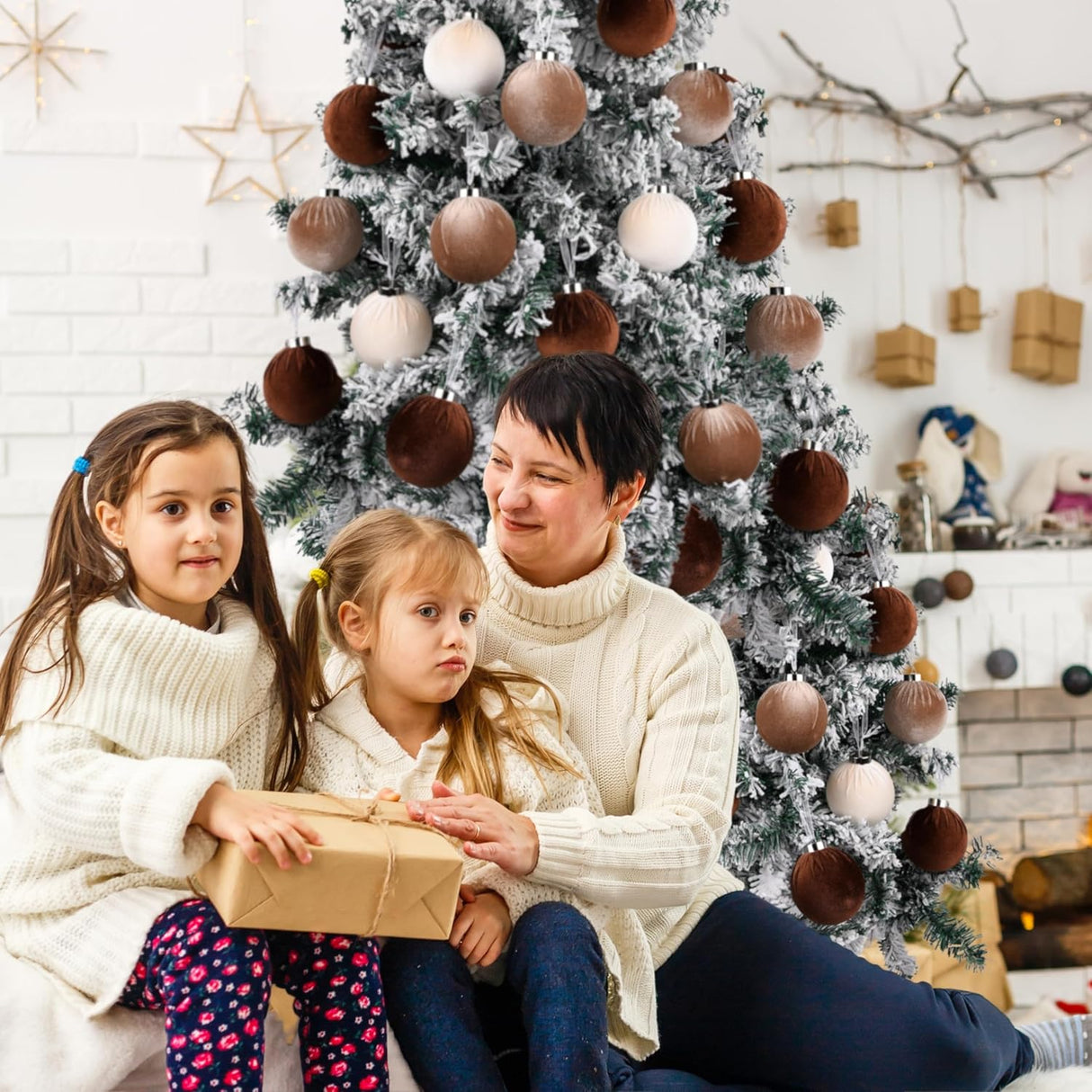 Adornos navideños de terciopelo - 15pcs, shatterproof, 80mm