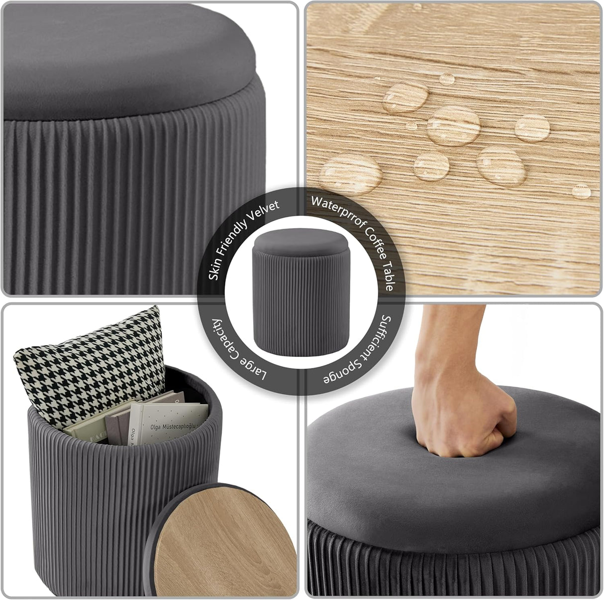 Ottoman Redondo Multifuncional con Almacenamiento y Asiento Padded