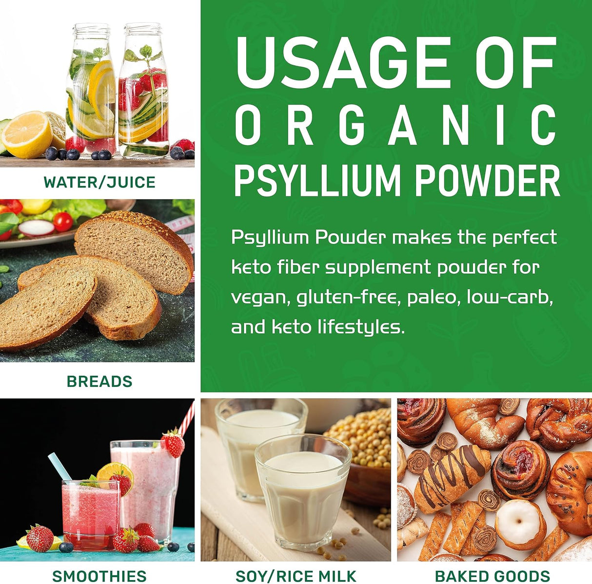 Psyllium Husk Powder 1.75 LB Jiva Organics, Sin Sabor, Keto