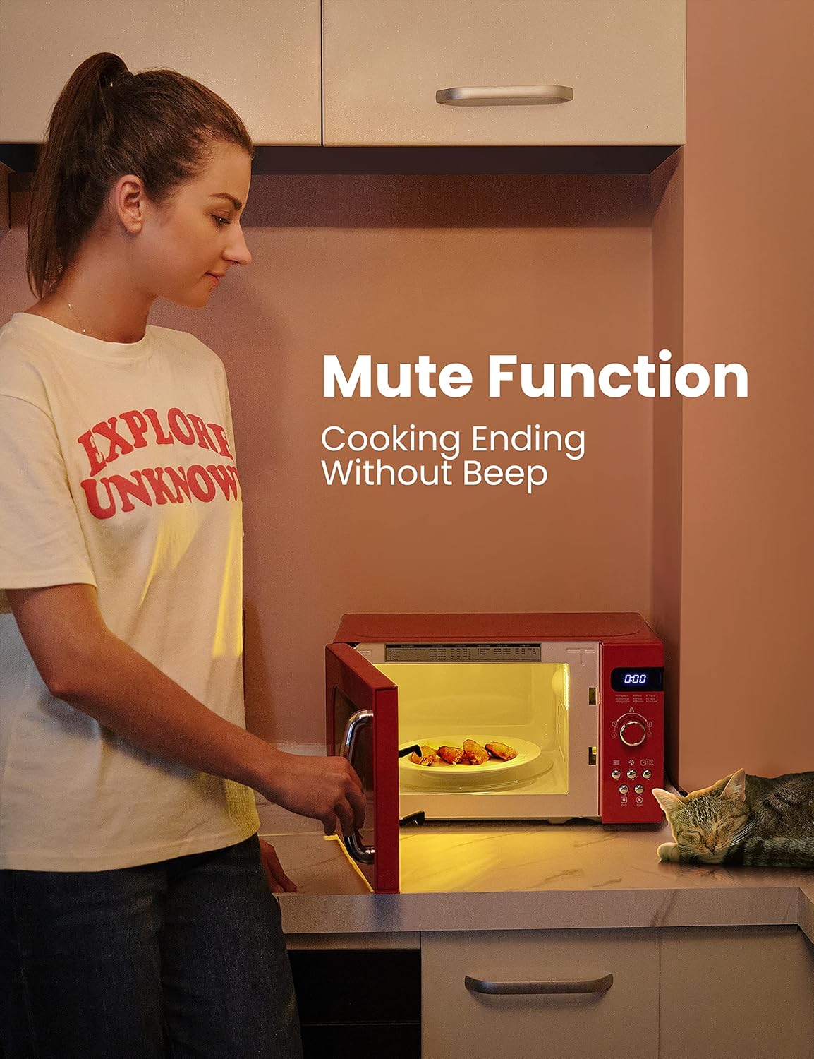 Microondas Retro COMFEE', 0.7 Cu Ft, 700W, 9 Menús, AM720C2RA-R