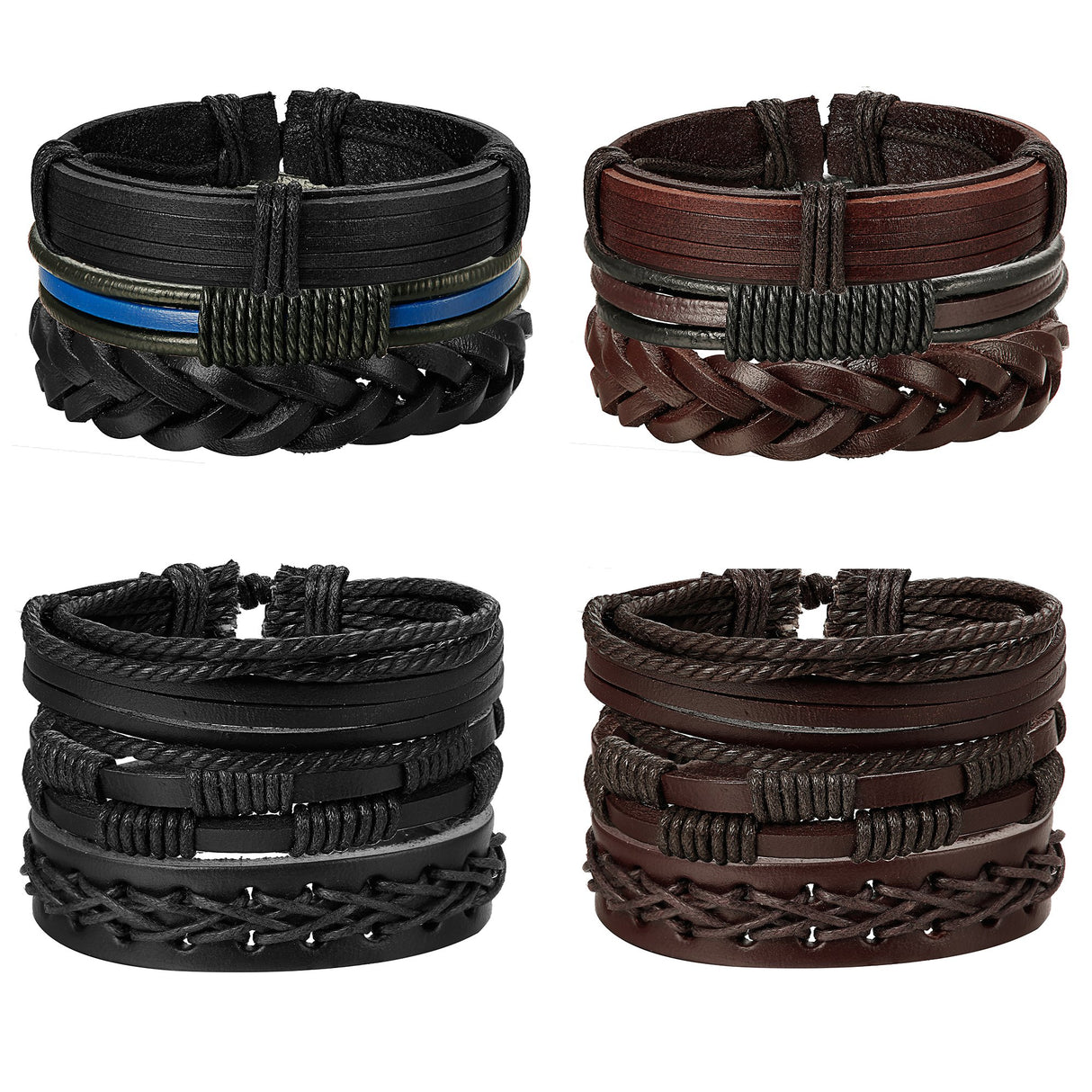 Pulsera de cuero trenzado para hombres Mujeres Negro y Marrón